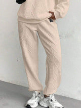 Texture Round Neck Long Sleeve Top and Pants Set - Trendsi - Flyclothing LLC