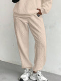 Texture Round Neck Long Sleeve Top and Pants Set - Trendsi