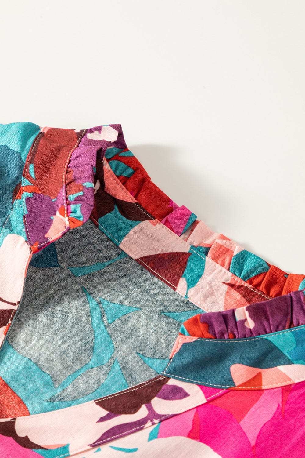 Printed Notched Puff Sleeve Blouse - Trendsi - Flyclothing LLC