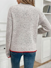 Perfee Contrast Heart Round Neck Long Sleeve Sweater - Trendsi