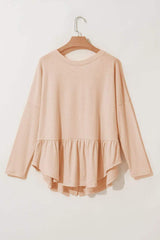 Curved Hem V-Neck Long Sleeve Top - Trendsi - Flyclothing LLC