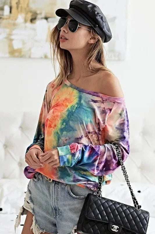 BiBi Tie Dye Soft Knit Jersey Top - Trendsi - Flyclothing LLC