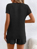 Ribbed V-Neck Top and Shorts Set - Trendsi - Flyclothing LLC