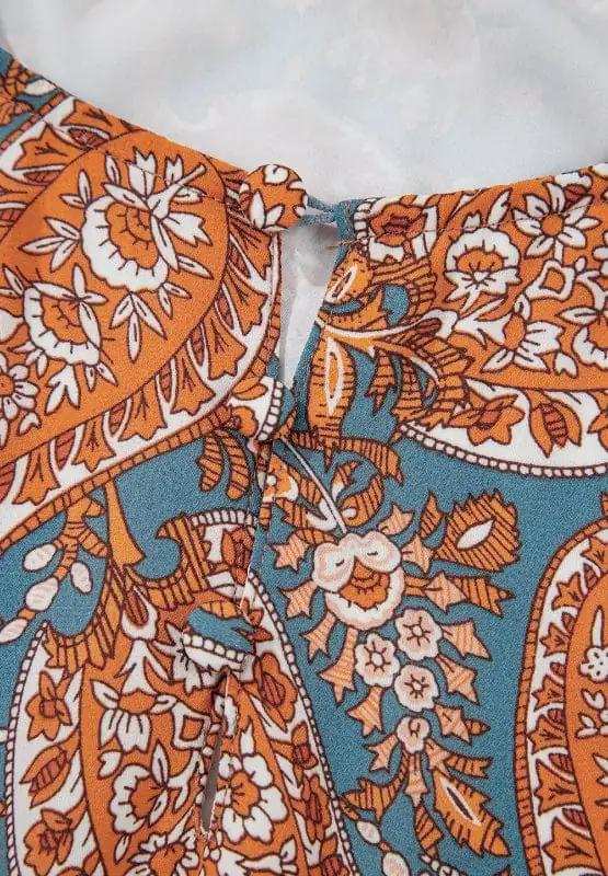 Ruffle Hem Printed Long Sleeve Dress - Trendsi - Flyclothing LLC