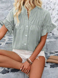 Button Down Ruffled Short Sleeve Shirt - Trendsi - Flyclothing LLC