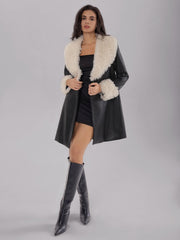 Fuzzy Long Sleeve Longline Coat - Trendsi