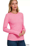 Zenana Ribbed Long Sleeve Round Neck T-Shirt - Trendsi - Flyclothing LLC