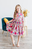 Mauve What's Up Buttercup 3/4 Sleeve Pocket Twirl Dress - Mila & Rose ®