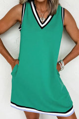 Color Contrast Trim V Neck Shift Sleeveless Mini Dress - Trendsi - Flyclothing LLC