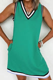 Color Contrast Trim V Neck Shift Sleeveless Mini Dress - Trendsi