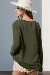 Double Take Full Size Notched Thumbhole Long Sleeve T-Shirt - Trendsi - Flyclothing LLC