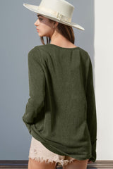 Double Take Full Size Notched Thumbhole Long Sleeve T-Shirt - Trendsi