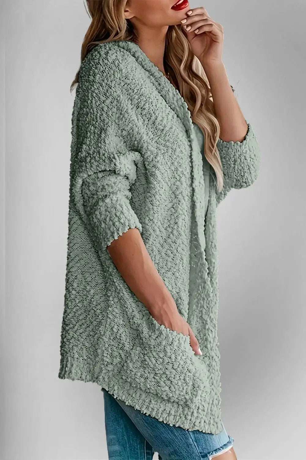 Double Take Pocketed Open Front Long Sleeve Cardigan - Trendsi - Flyclothing LLC