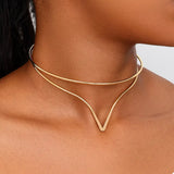 Double Layer V-Shaped Choker Necklace - Trendsi - Flyclothing LLC