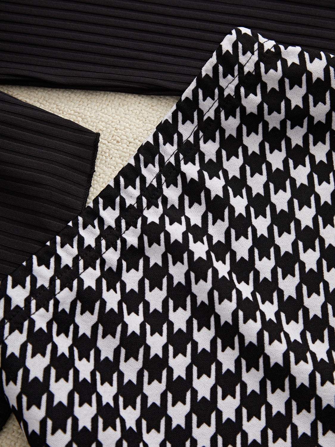 Off-Shoulder Long Sleeve Top and Houndstooth Skirt Set - Trendsi - Flyclothing LLC