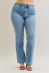 Judy Blue Full Size Mid Rise Bootcut Jeans with Contrast Wash & Front Patch Pockets Plus Size - Trendsi - Flyclothing LLC