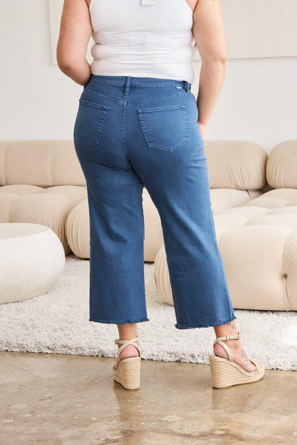 RFM Crop Chloe Full Size Tummy Control High Waist Raw Hem Jeans - Trendsi - Flyclothing LLC