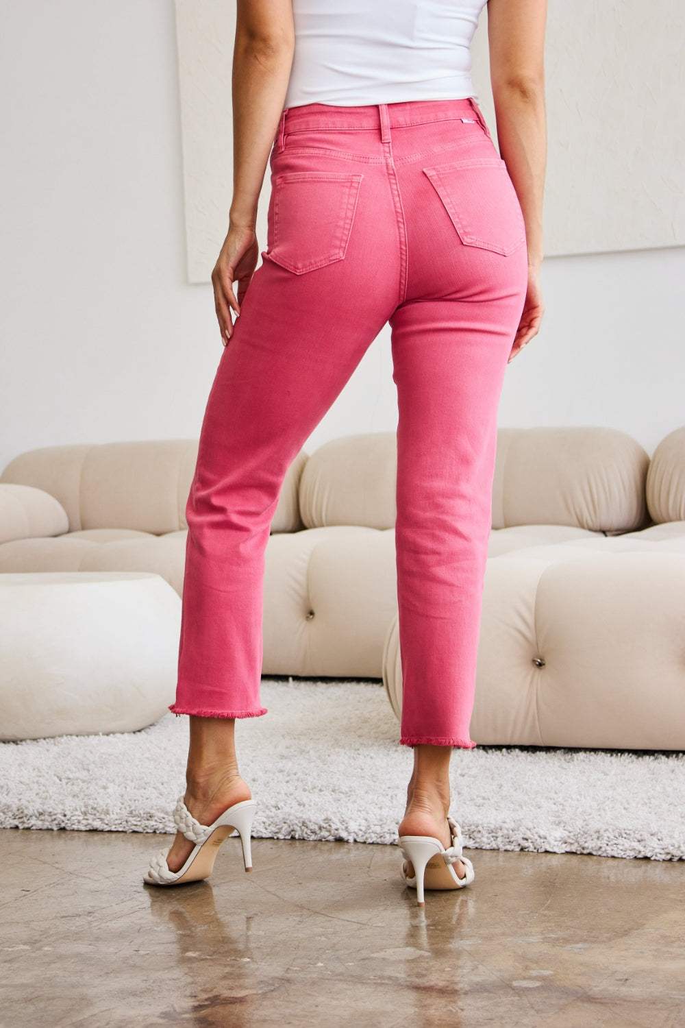 RFM Crop Dylan Full Size Tummy Control High Waist Raw Hem Jeans - Trendsi - Flyclothing LLC