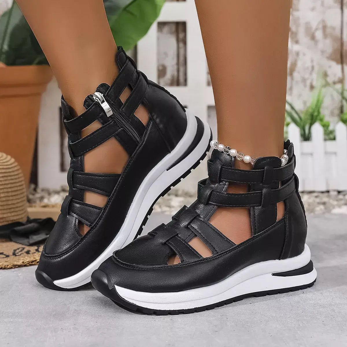Cutout Platform Sneakers - Trendsi - Flyclothing LLC