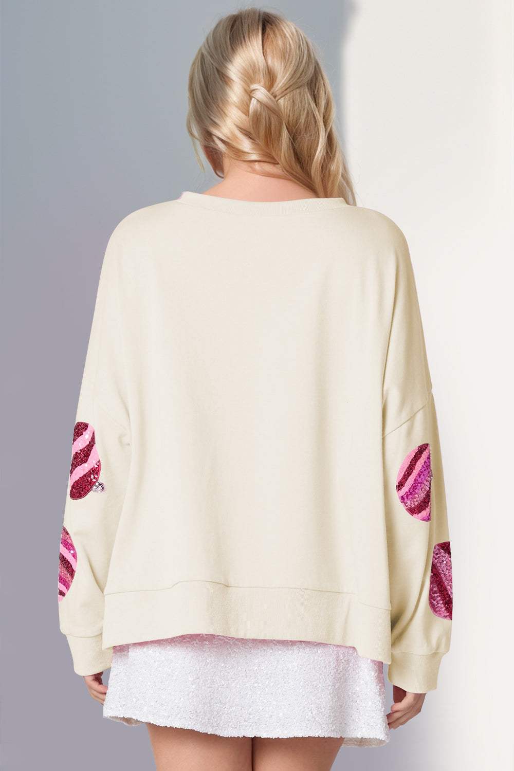 Double Take Sequin Round Neck Long Sleeve Sweatshirt - Trendsi - Flyclothing LLC