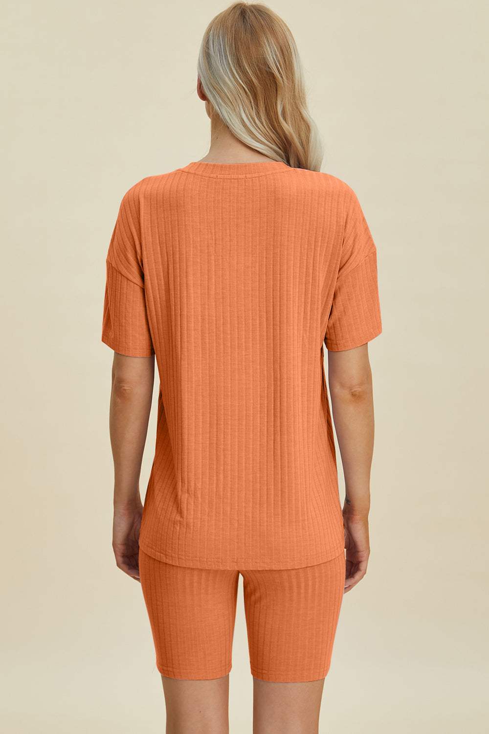 Basic Bae Full Size Ribbed V-Neck Short Sleeve Top and Shorts Set - Trendsi - Flyclothing LLC
