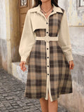 Plaid Button Up Long Sleeve Shirt Dress - Trendsi - Flyclothing LLC