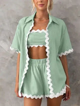 Contrast Trim Half Sleeve Top and Shorts Set - Trendsi - Flyclothing LLC