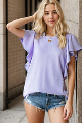 Heimish Full Size Ruffled Sleeve Ribbed Top - Trendsi - Flyclothing LLC