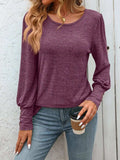 Decorative Button Round Neck Long Sleeve T-Shirt - Trendsi - Flyclothing LLC