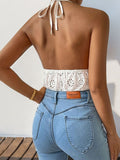 Halter Neck Lace Bodysuit - Trendsi