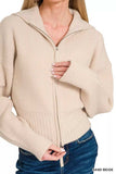 Zenana Ribbed Collared Zip Up Sweater Cardigan - Trendsi - Flyclothing LLC