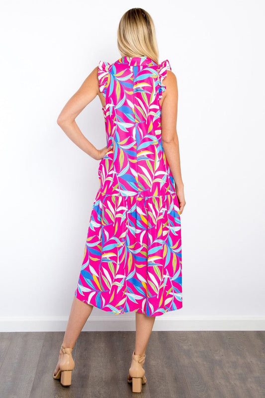 Be Stage Print Ruffled Midi Dress with Pockets - Trendsi