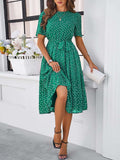 Printed Round Neck Short Sleeve Dress - Trendsi - Flyclothing LLC