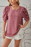 Swiss Dot Round Neck Short Sleeve Blouse - Trendsi - Flyclothing LLC