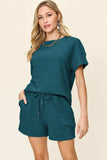 Double Take Full Size Texture Short Sleeve T-Shirt and Drawstring Shorts Set - Trendsi - Flyclothing LLC