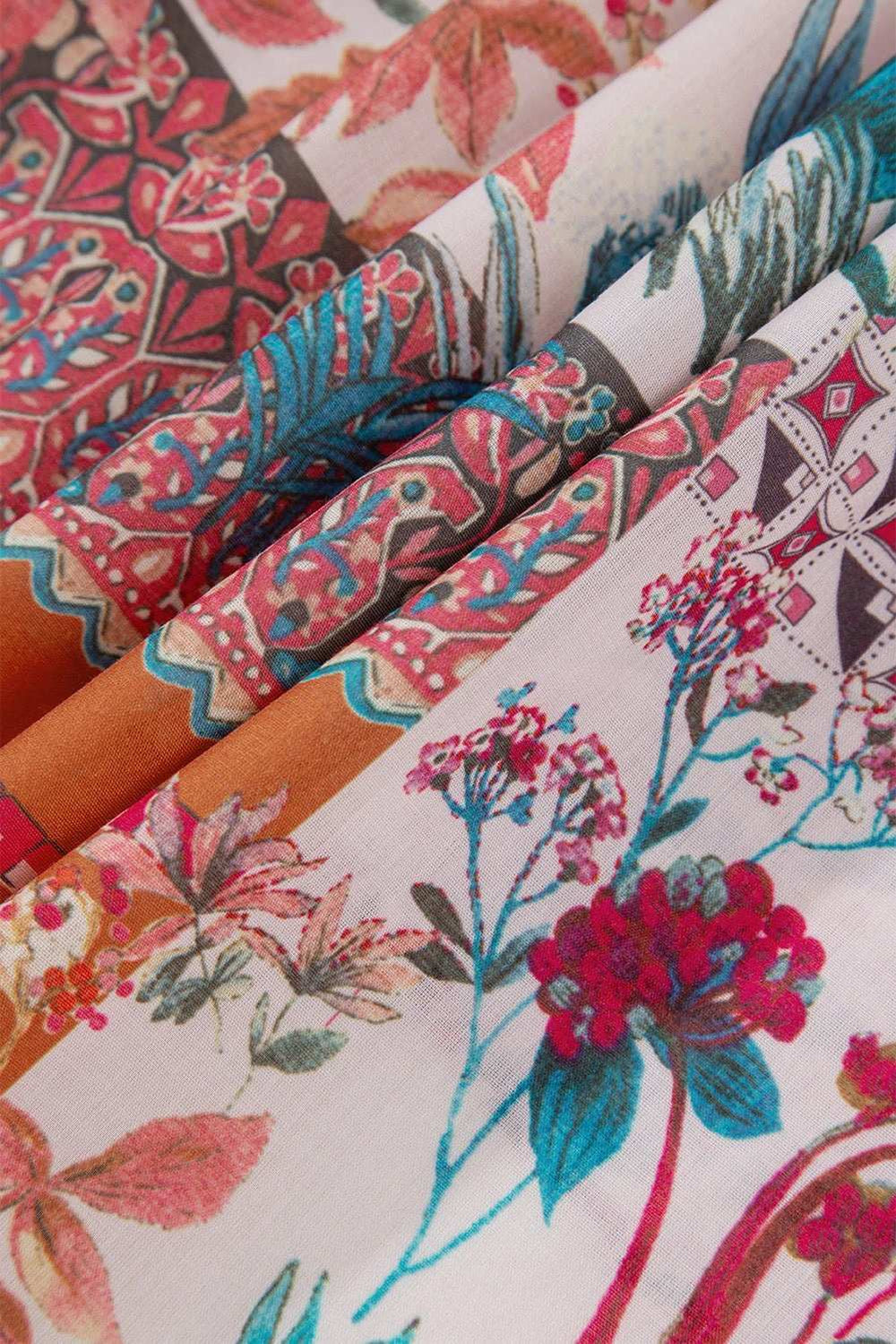 Patchwork Printed Notched Flounce Sleeve Shirt - Trendsi - Flyclothing LLC