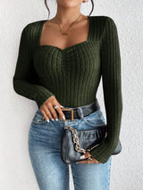 Honey Ribbed Long Sleeve T-Shirt - Trendsi - Flyclothing LLC