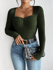 Honey Ribbed Long Sleeve T-Shirt - Trendsi