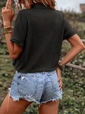Drawstring Button Up Short Sleeve Blouse - Trendsi - Flyclothing LLC
