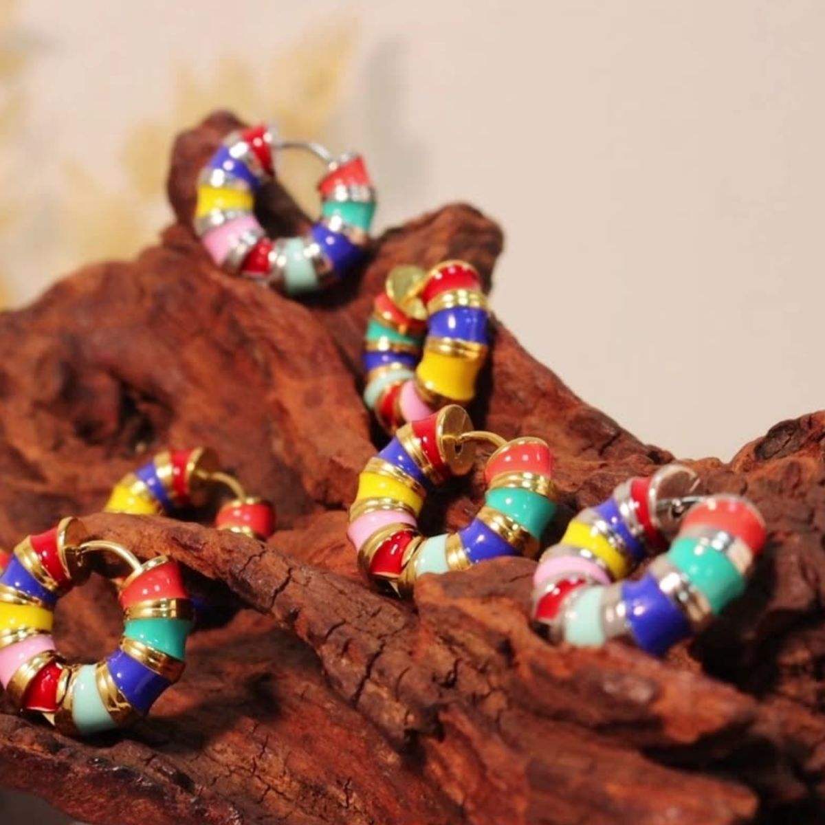 Titanium Steel Enamel Hoop Earrings - Trendsi - Flyclothing LLC