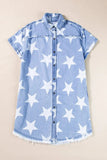 Raw Hem Star Short Sleeve Denim Dress - Trendsi