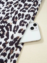 Striped Collar Leopard Print Long Sleeve Flared Dress - Trendsi - Flyclothing LLC
