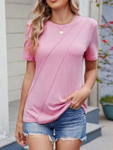 Round Neck Short Sleeve T-Shirt - Trendsi - Flyclothing LLC