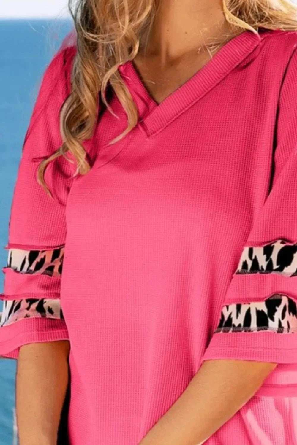 BiBi Leopard Print Contrast Tiered Sleeves Thermal Top - Trendsi - Flyclothing LLC