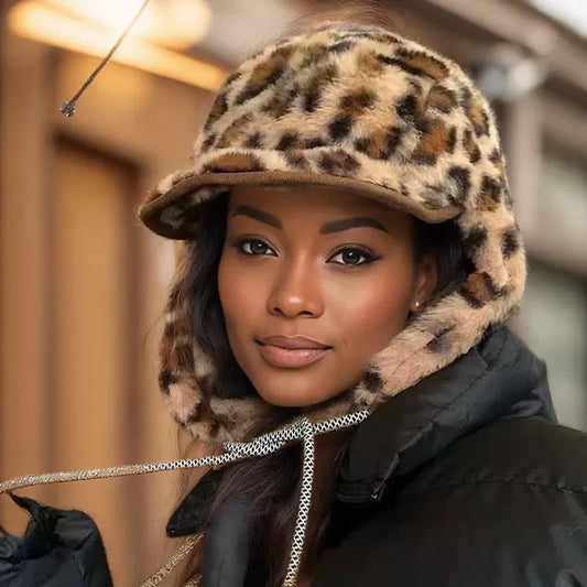 Leopard Print Faux Fur Trapper Hat - Trendsi - Flyclothing LLC