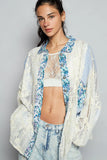 POL Lace Long Sleeve Shirt with Floral and Striped Pattern - Trendsi