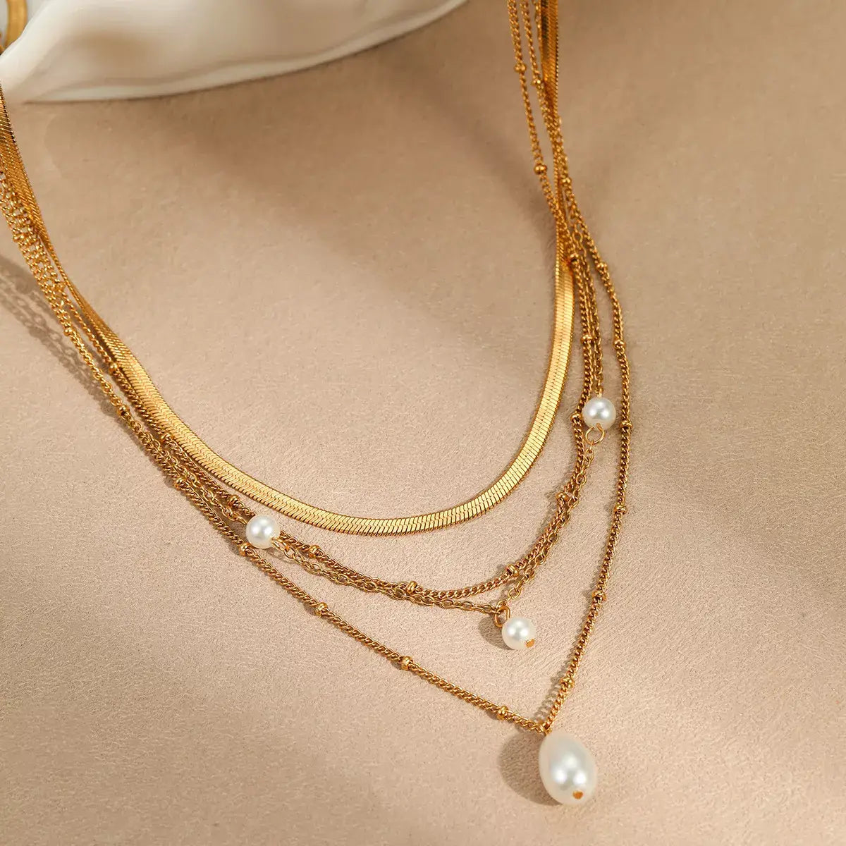 18K Gold-Plated Four-Layered Pearl Necklace - Trendsi - Flyclothing LLC