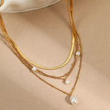 18K Gold-Plated Four-Layered Pearl Necklace - Trendsi - Flyclothing LLC