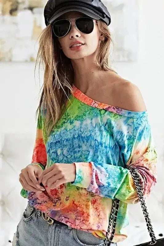 BiBi Tie Dye Soft Knit Jersey T-Shirt - Trendsi - Flyclothing LLC