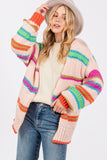 SAGE + FIG Rainbow Striped Open Front Knit Cardigan - Trendsi